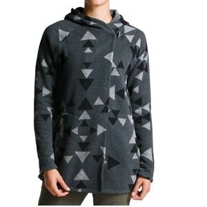 The North Face Crescent Fleece Hood Wrap Toggle Sweater Coat Grey Geo Print Sz L